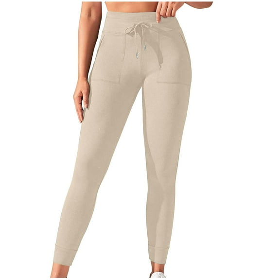 Wdfiry Women Leggings Solid Color Drawstring Exercise Yoga Pants With Pockets Casual Tight Workout Pants