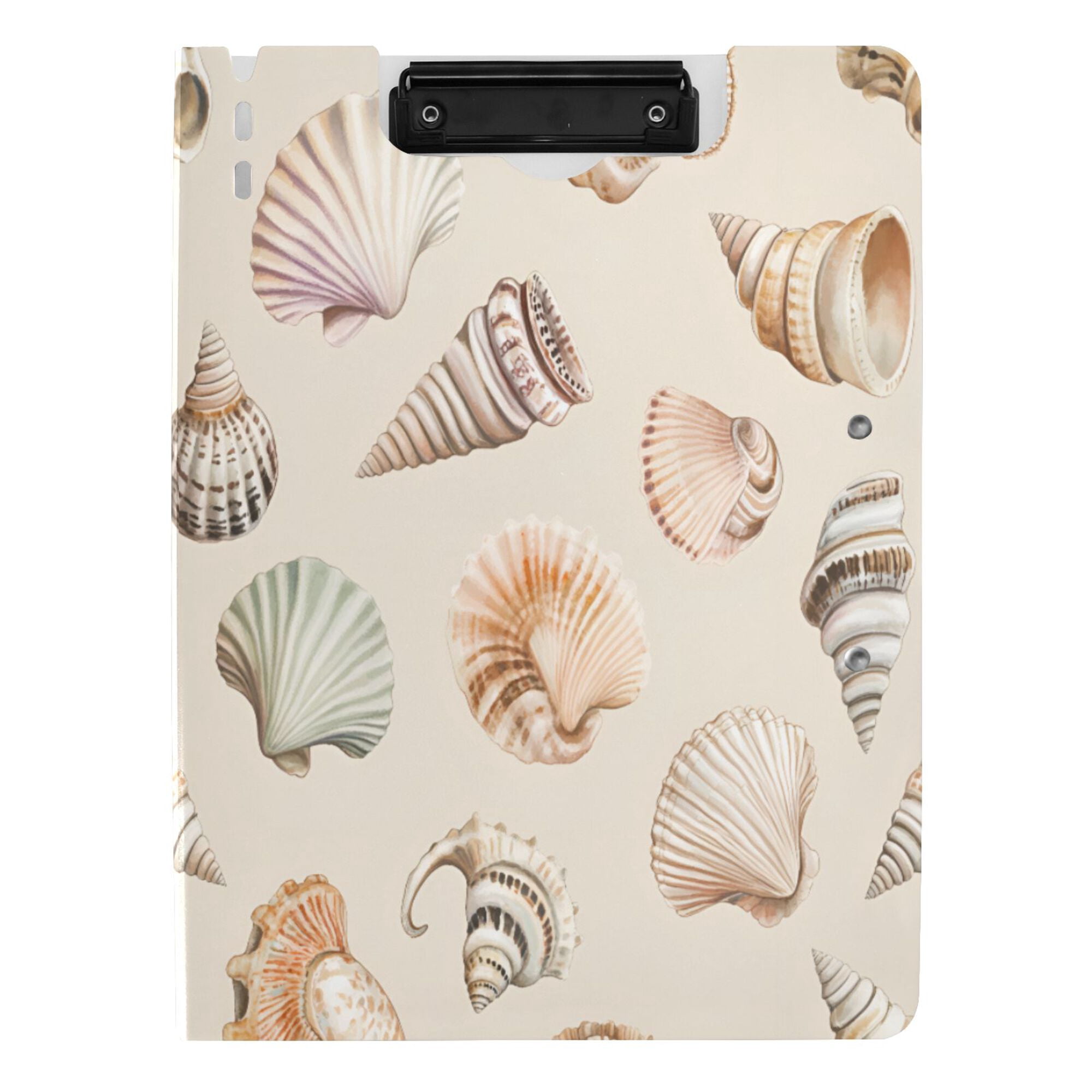 FORMRS A4 Clipboard Folder with Pen Holder Horizontal Foldable School Office Binder, Green Watercolor Seashells