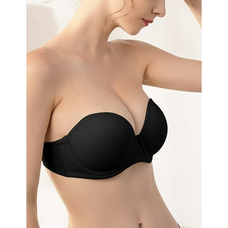 Deyllo Women s Strapless Push Up Full Cup Plus Size Underwire Padded Bra  Black 32H