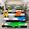 thumbnail image 2 of Homewish Kawaii Elephant Lions Bed Sheets,Zoo Animal Griaffe Zebra King Sheets,White Black Striped Sheet Set For Boys Girls,Microfiber Bedroom Decor,4 Pieces, 2 of 7