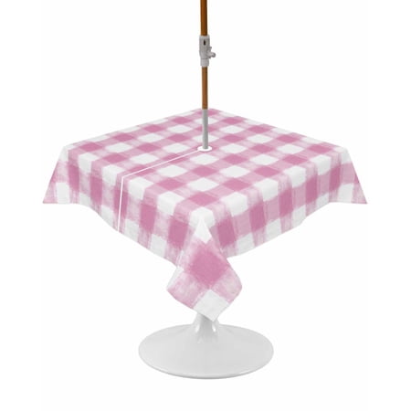 Outdoor Tablecloth with Umbrella Hole and Zipper Buffalo Check Watercolor Square Tablecloths 54x54 Inch Waterproof Table Cloths Pink Plaid FarmHouse Patio Table Cover for Picnic BBQS Party