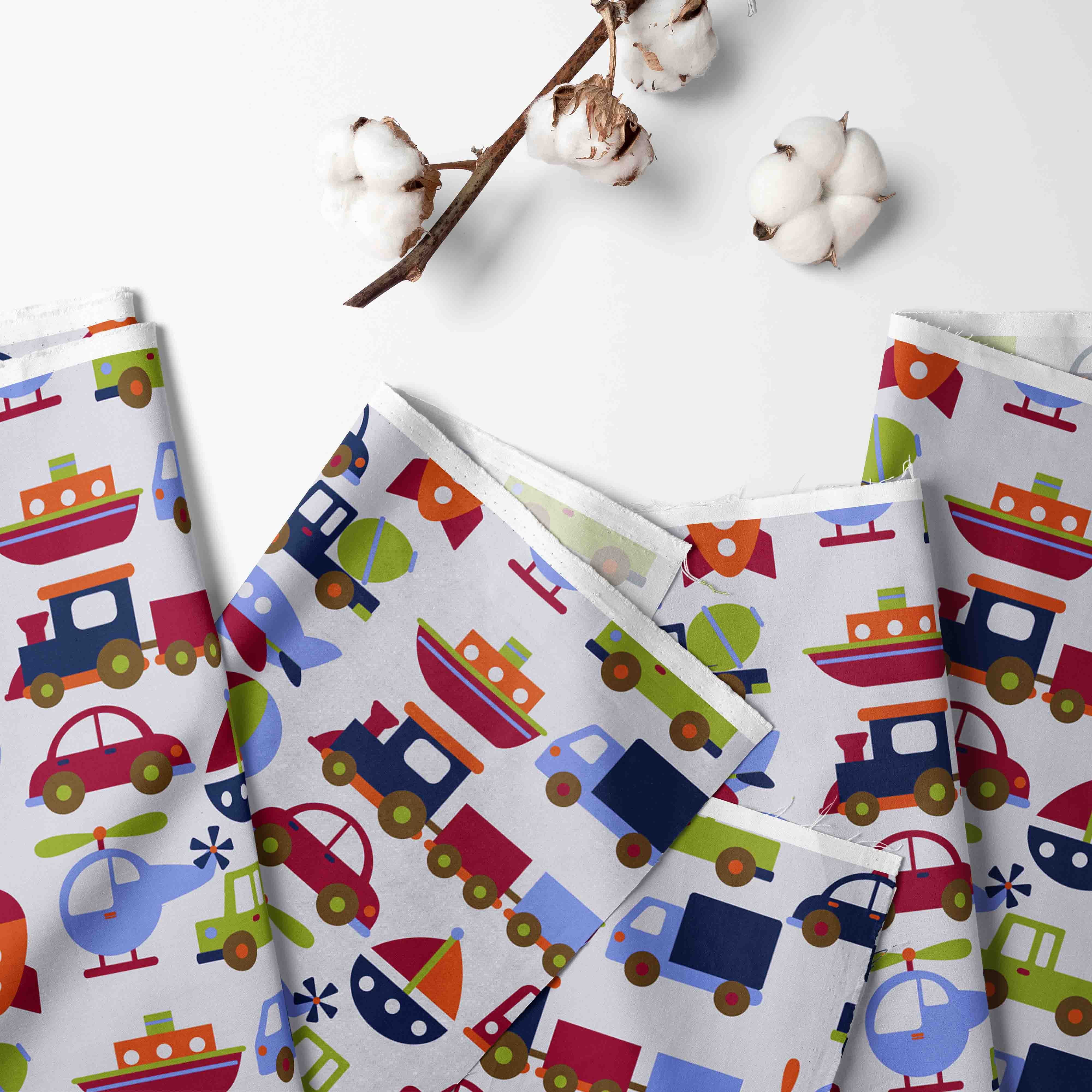 Bacati - Boys 4 pc Toddler Bedding/3 pc Sheet Set 100% Cotton Percale, Transportation Blue/Navy/Orange/Red/Green