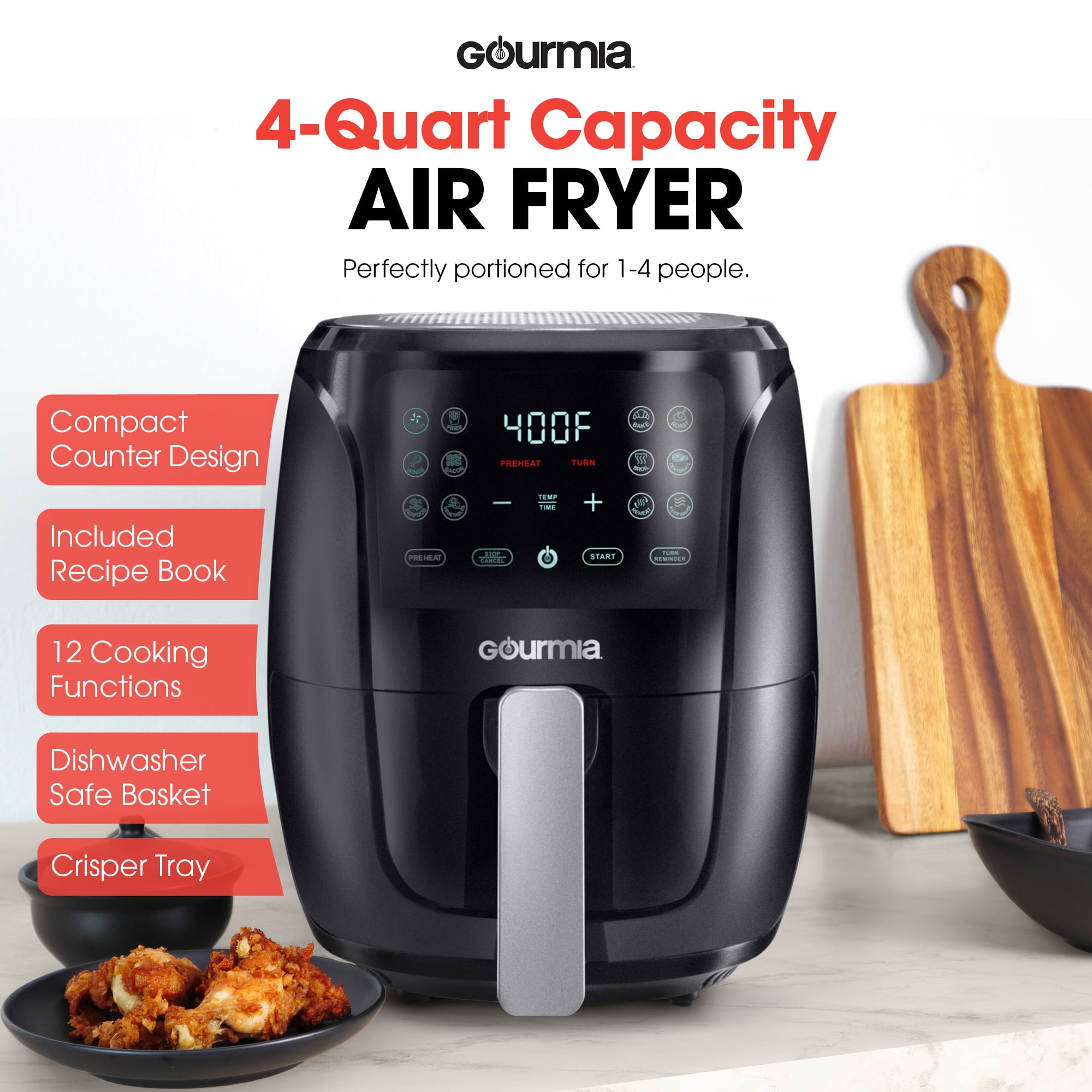 Gourmia 4 Qt Digital Air Fryer & Dehydrator with Guided Gourmia 4 Qt Digital Air Fryer & Dehydrator with Guided
