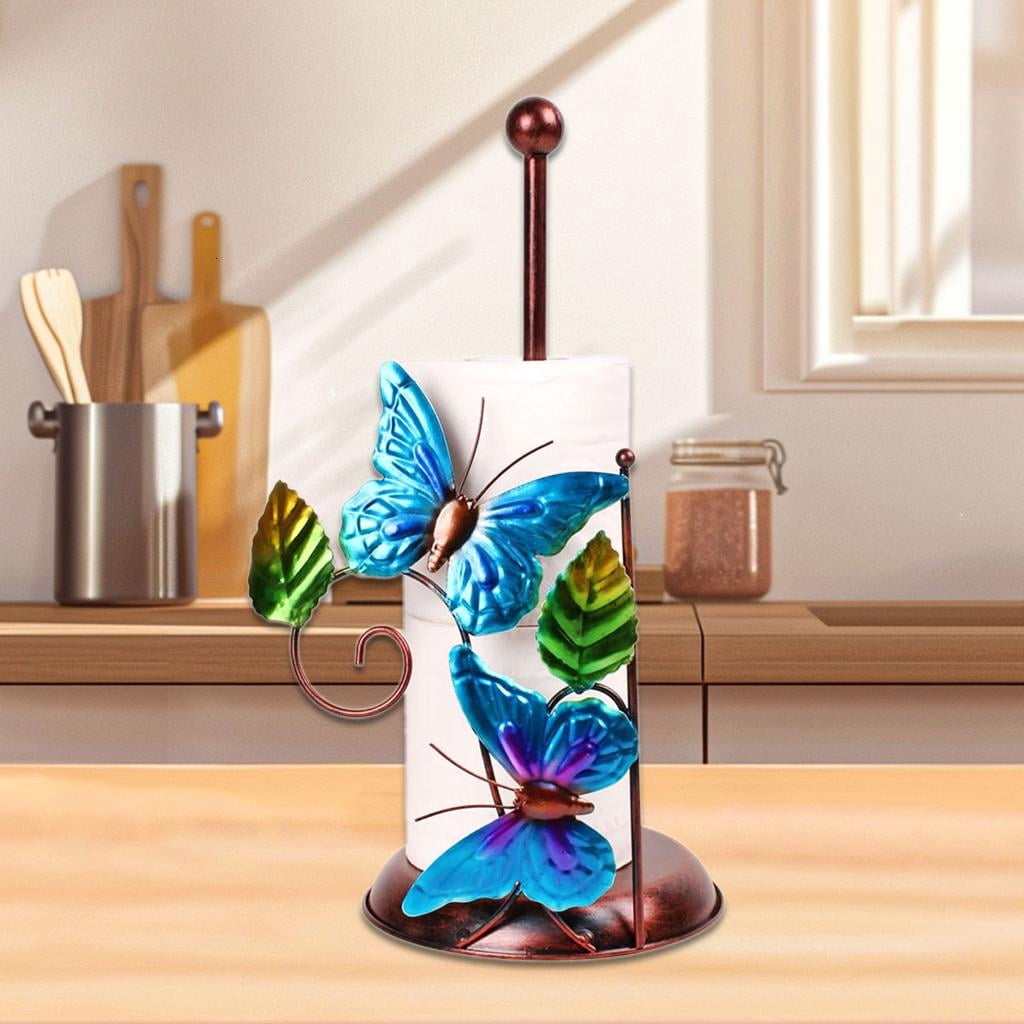 Osdhezcn Freestanding Iron Paper Towel Holder Decoration with Artistic Butterfly Accent