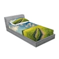 thumbnail image 2 of Ambesonne Nature Fitted Sheet & Pillow Sham Set, Spring Rural Country, Twinxl, Apple Green Dark Blue, 2 of 2