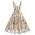 thumbnail image 3 of SWSMCLT Women's Summer Dresses V Neck Vintage A Line Tulle Floral Party Sleeveless Cocktail Evening Gown Sundress Pink Large, 3 of 4