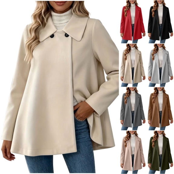 Women Solid Color Button Front Long Sleeve Wool Blend Coat, Casual Loose Fit Lapel Outerwear, Fashion Mid Length Overcoat for Daily Outdoor Wear Khaki XL(XL)