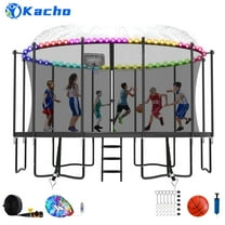 Kacho Trampoline for Kids and Adults 15FT, 1500LBS Trampoline with Enclosure Net, Sprinkler, Light, Heavy Duty Trampoline with Basketball Hoop, Ladder, Outdoor Recreational Trampoline No Gap Design