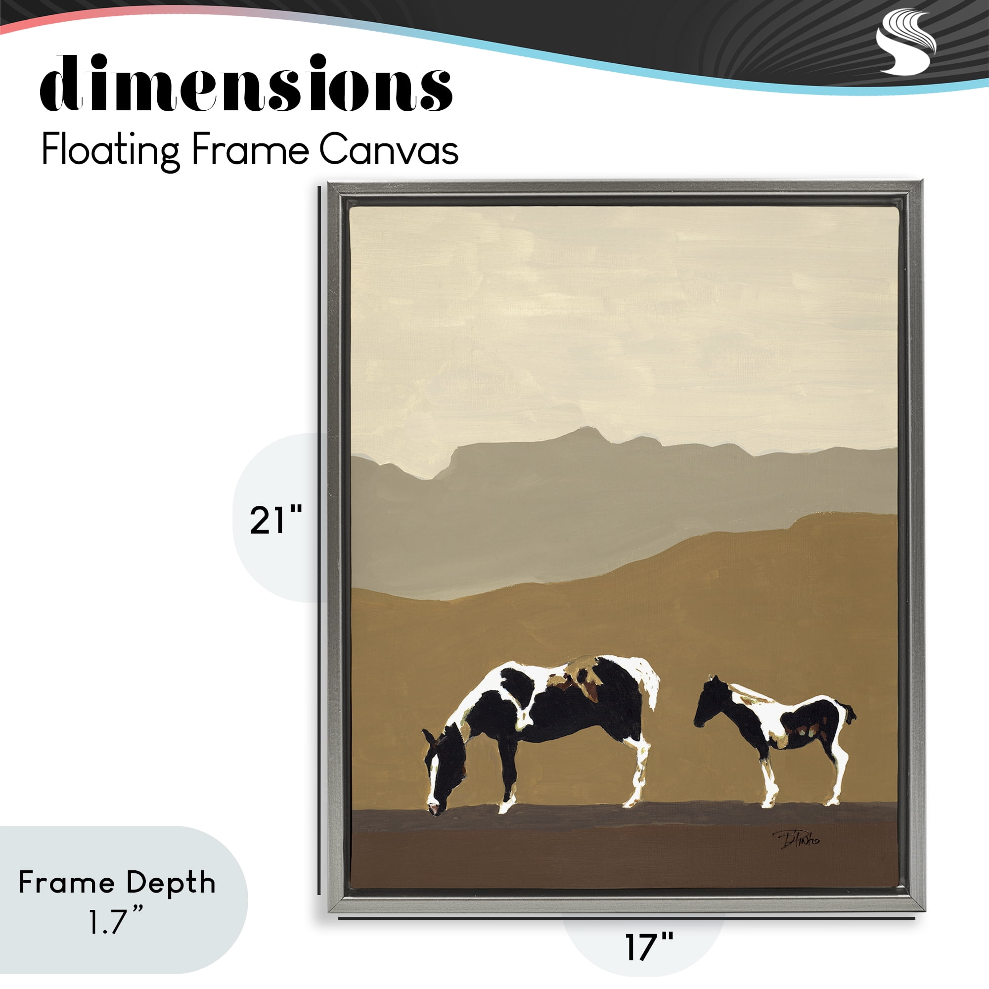 Stupell Industries Modern Mountains Horses Gray Framed Floater Canvas Wall Art, design by Patricia Pinto
