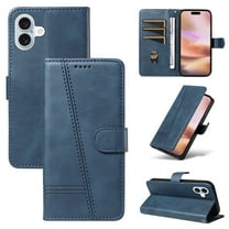 Designed for iPhone 16 Wallet Case, Vintage PU Leather Stand Credit Card Holders Slots Lanyard Flip Folio Cover Case Full Body Protection Compatible with iPhone 16, Blue