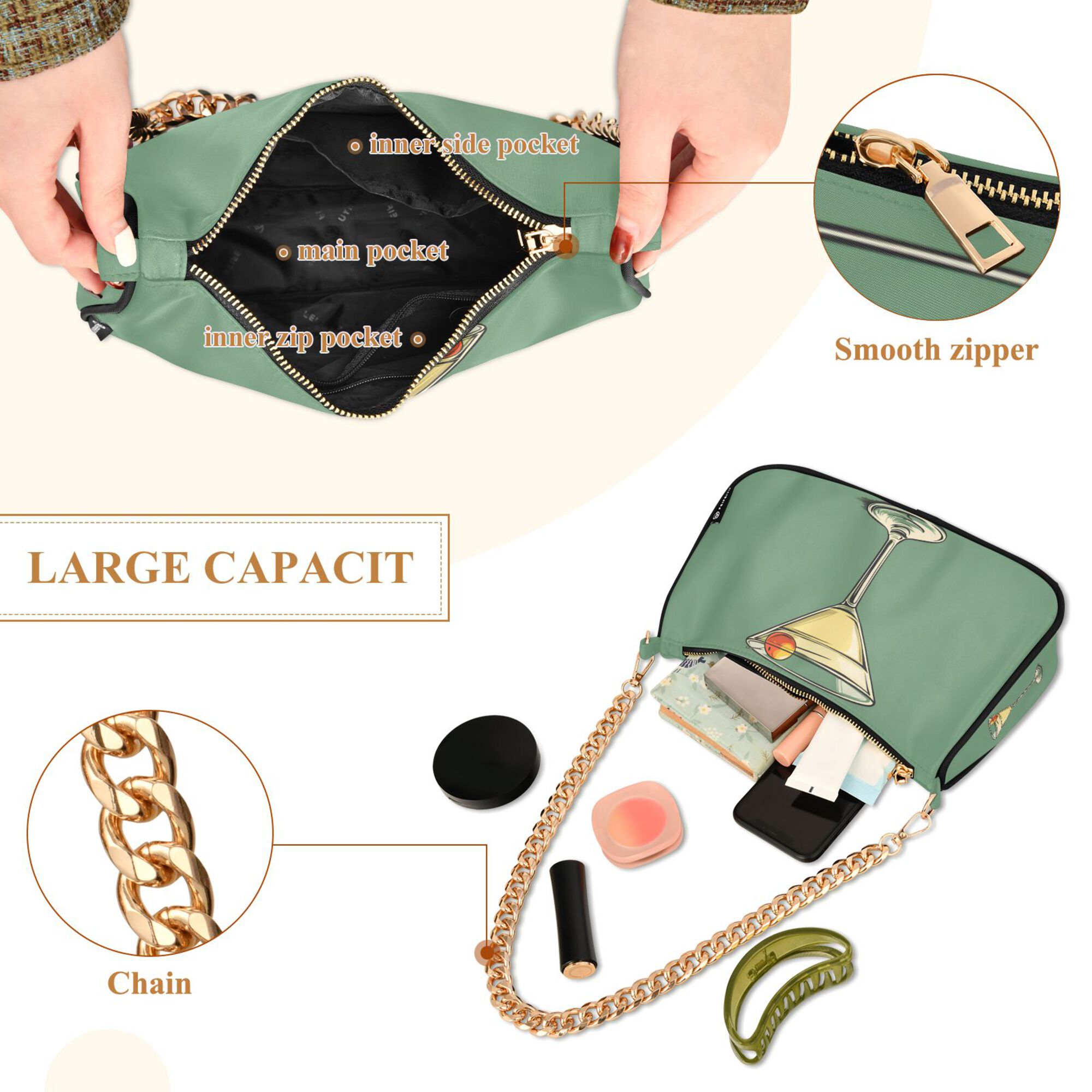 FORMRS Womens Shoulder Bag with Chain Strap Clutch Purse Cute Tote Handbag, Lemon Glass