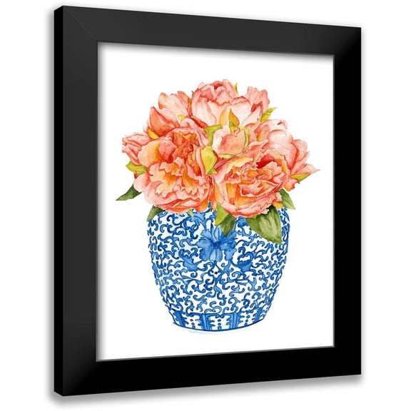 Wang, Melissa 12x14 Black Modern Framed Museum Art Print Titled - Sweet Peonies I