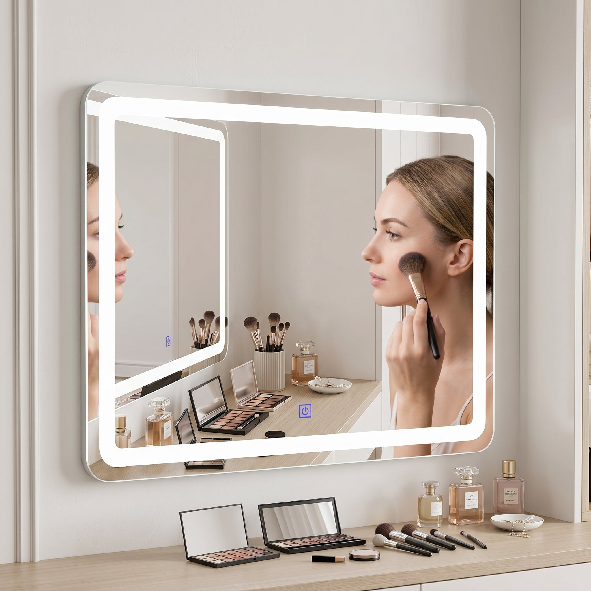 Kadyn Wall Mirrors, Vanity Mirror, Wall Mounted Vanity Mirrors,LED Wall-mounted Bathroom Rounded Arc Corner Mirror with Touch