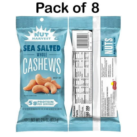 Nut Harvest, Sea Salt Whole Cashews, Value Pack Bundled by SUPERDEALS, 2.25 Oz Bag | Pack of 8 with Mystery Gift