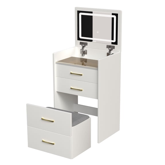 Vanity Desk with 3 Drawers & Mirror, Compact Makeup Table with Glass Top
