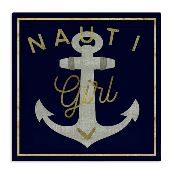 Stupell Industries Nauti Girl with Anchor Novelty & Humor Painting Wrapped Canvas Art Print Wall Art, 17 x 17