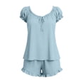 thumbnail image 5 of Yuanlook Womens Ruffle Pajamas Set 2 Piece Soft Pj Round Neck Short Sleeve Tops and Shorts Bride Pjs for Wedding Day Set Size S-XXL, 5 of 7
