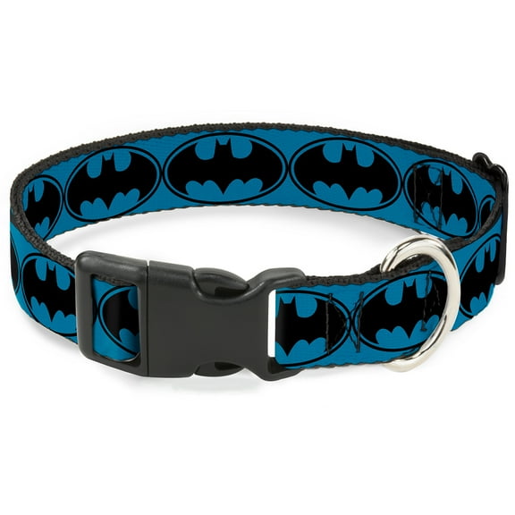 DC Comics Pet Collar, Dog Collar Plastic Buckle, Bat Signal Blue Black Blue, 20 to 31 Inches 1.5 Inch Wide