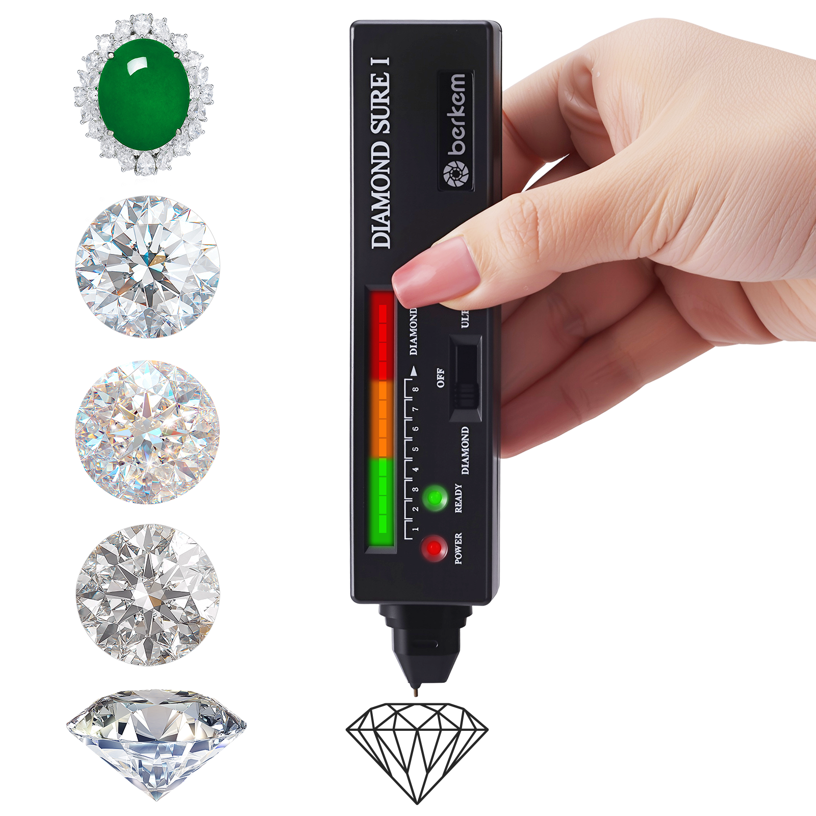 Diamond Tester Pen, Professional Diamond Tester Pen Jeweler Tool for Novice and Expert (Non-Rechargeable)