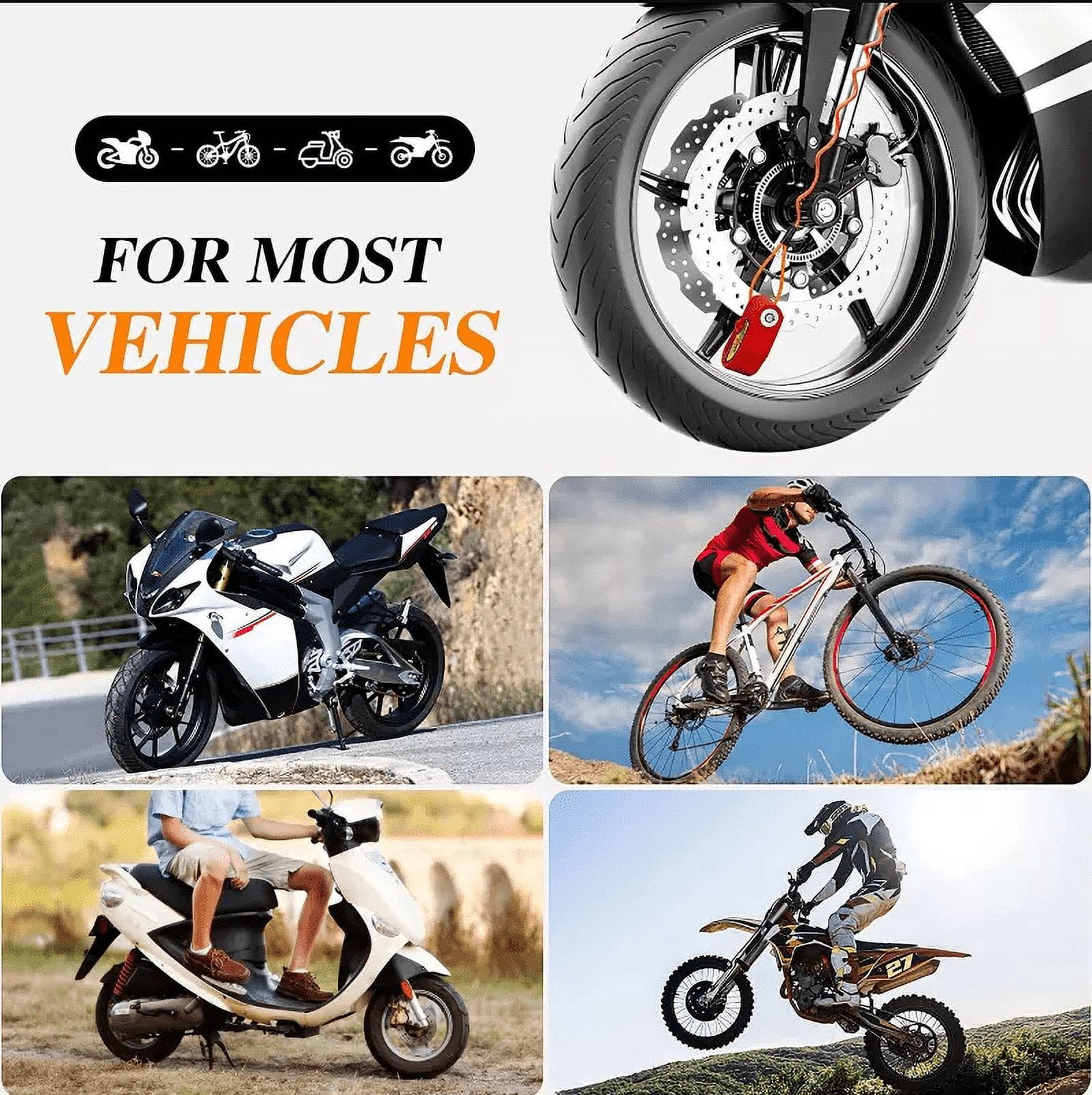 Anti Theft Waterproof Motorcycle Wheel Scooter Disc Bicycle Brake Alarm Bike Lock With Key-Red