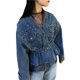 thumbnail image 1 of Chaqueta Vaquera de Motociclista con Cuello en V y Botones para Mujer, con Cuentas y Cintura Ceñida, Ropa de Calle de Otoño A . Azul Oscuro XXL, 1 of 10