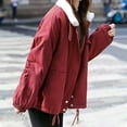 thumbnail image 3 of Scyoekwg Womens Jacket Clothing Thickened Warm Jacket Zipper Button Pocket Drawstring Turndown Collar Outwear Solid Color Casual Loose Long Sleeve Outerwear (Red,L), 3 of 6