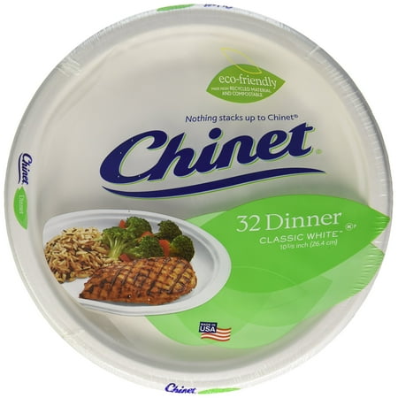 Chinet Classic White Dinner Plates, Value Pack, 32 ct