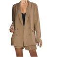 thumbnail image 1 of Traje de negocios para mujer Trajes de 2 piezas Abrigos con cuello vuelto de manga larga Tops Conjuntos de pantalones cortos sólidos Pompotops qwe22305, 1 of 7