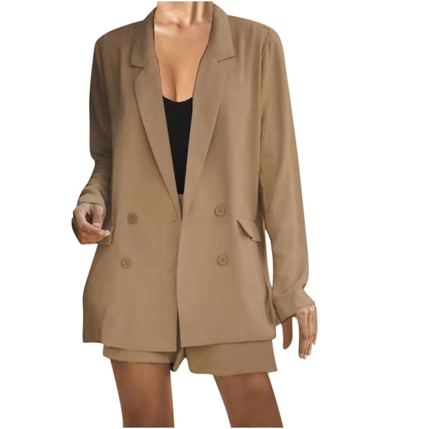 Trajes de mujer Conjuntos Trajes de negocios Trajes de manga larga Cuello vuelto Abrigos Tops Pantalones cortos sólidos Conjuntos de 2 piezas Odeerbi ODB-2