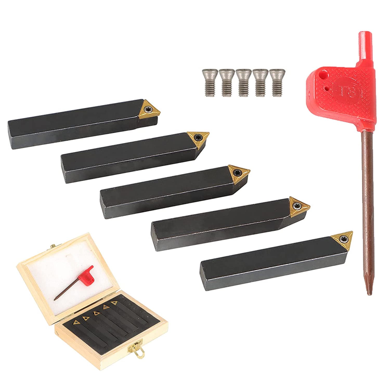 PETU 5Pcs 3/8 Inch Indexable Turning Tool Set, Mini Lathe Indexable