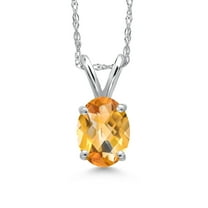 Gem Stone King 10K White Gold Yellow Citrine Pendant Necklace for Women | 0.73 Cttw | Gemstone November Birthstone | Oval Checkerboard 7X5MM | With 18 inch Chain