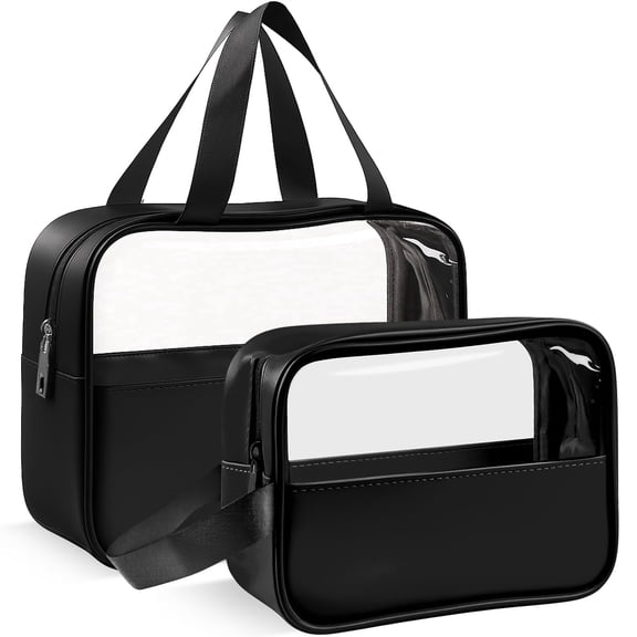 Mber TSA Approved Clear Toiletry Bag Set, 2 Pack Waterproof Travel Makeup Organizer with Handle and Quart Size Zipper Cosmetic Storage Pouch, Black