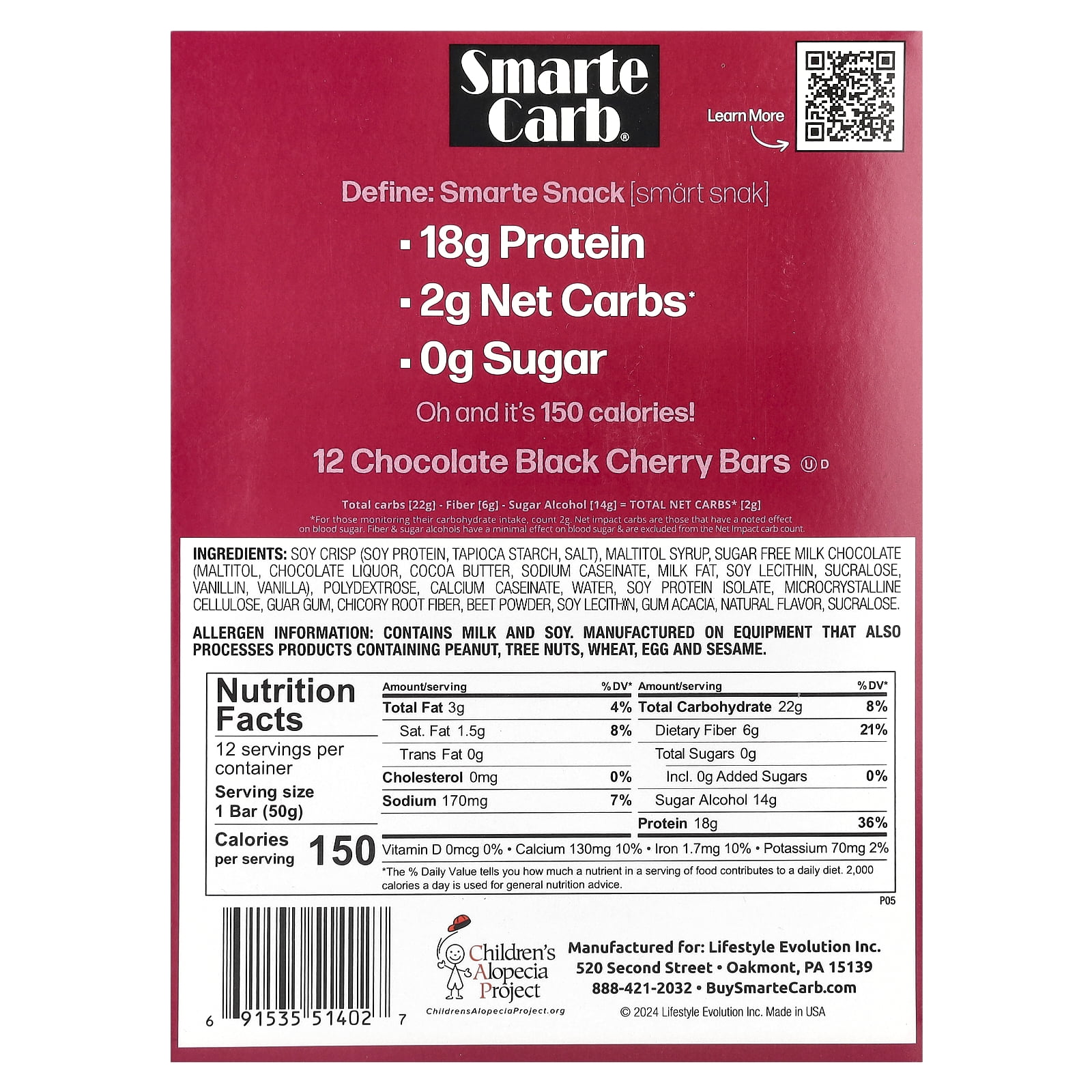 NuGo Smarte Carb Chocolate Black Cherry, 18g Protein, 0g Sugar, 2g Net Carbs, 150 Calorie, 12 Count