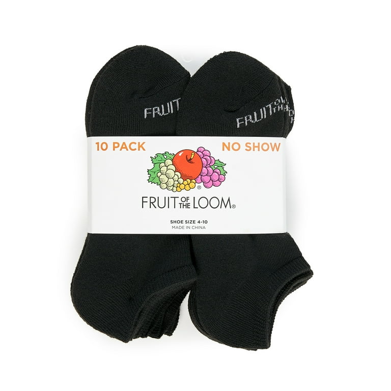 Fruit of the Loom, Active Socks for Women, 8-12, Black 10-pack