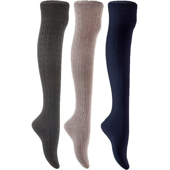Lian LifeStyle Women's 3 Pairs Adorable Comfortable Soft Thigh High Over Knee High Cotton Socks Size 6-9 L1024 Black,Dark Grey,Navy
