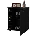thumbnail image 4 of Black wooden bar cart with 6-bottle rack and hidden inner shelf gives convenient storage and top space for decor in the living area and smooth caster wheels, 4 of 4