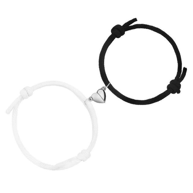 Pulseras magnéticas para pareja, 1/2 par de pulseras a juego, pulsera de cordón ajustable hecha a mano, pulseras de campana con corazón de amor, regalo