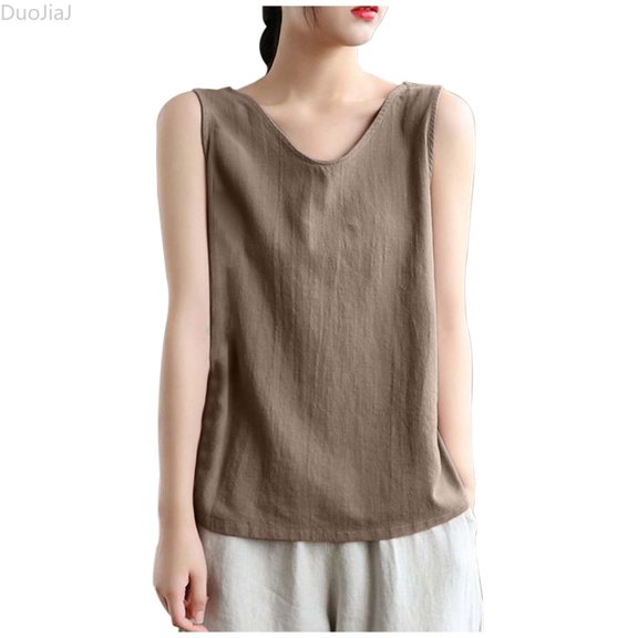 DuoJiaJ Women's Solid Cotton Linen Plus Size Loose Tank Top Sleeveless Summer Casual Inner Or Outerwear Tee Shirt Cotton Tank Tops For Women Yellow L