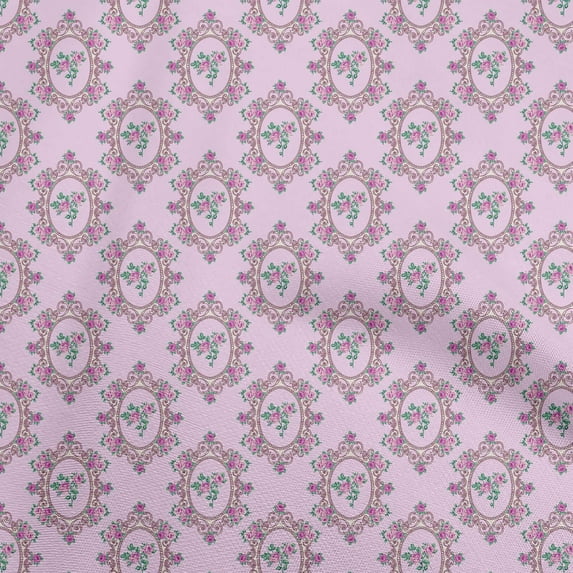 oneOone Cotton Poplin Light Pink Fabric Damask With Floral Sewing Material Print Fabric By The Yard 56 Inch Wide