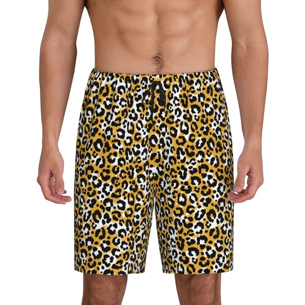 Fotbe Leopard Pantalones Cortos de Pijama para Hombre, Ropa de Dormir, Pantalones de Pijama Cortos para Hombre-Large