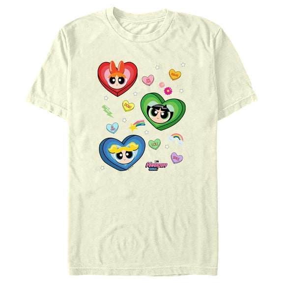 Men's The Powerpuff Girls Valentine's Day Conversation Hearts Graphic Tee Beige X Large