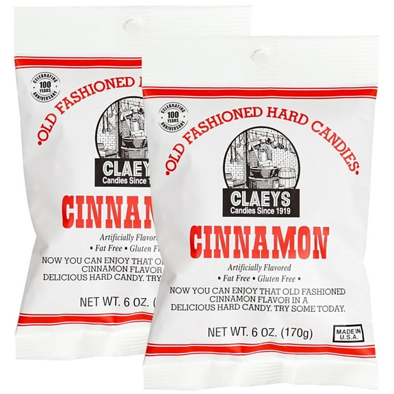 Claeys Sanded Cinnamon Drops, 6 Oz Bag - 2 Pack, Hard Sour Candy, Cinnamon Flavored Candy