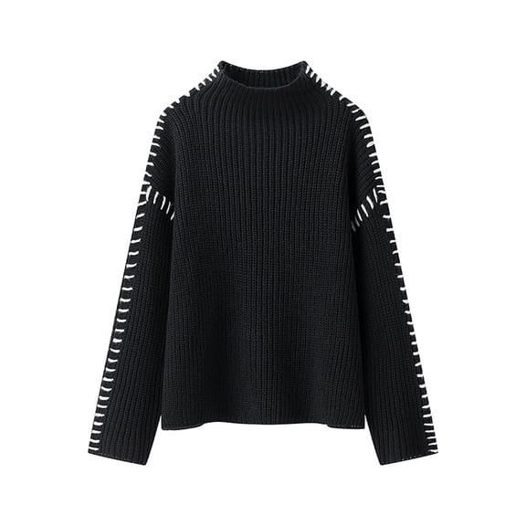 Arnsht Women's Chunky Knit Sweaters 2025 Fall Long Sleeve Mock Neck Oversized Pullover Tops Fall Winter Fashion Clothes Black S
