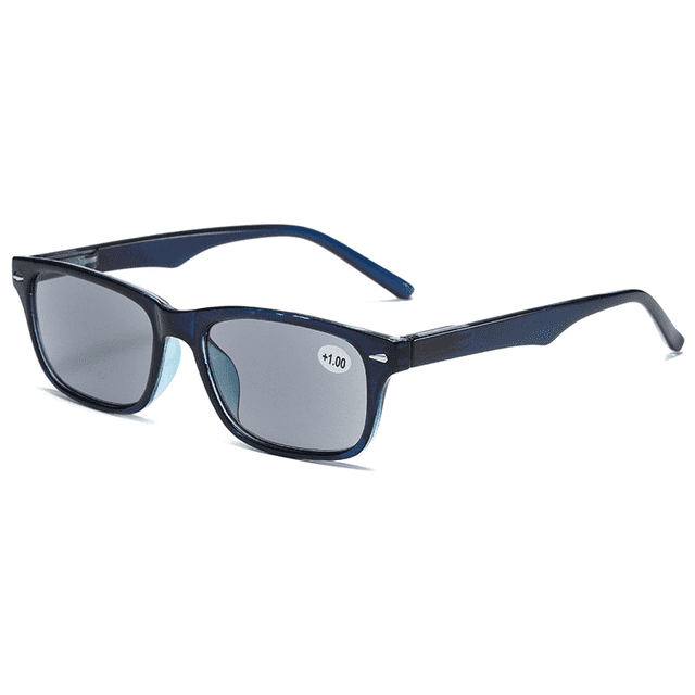 YOPTOP Lunettes de Lecture Teintées Rétro Bloquant la Lumière Bleue, Lecteurs d'Ordinateur Rectangulaires à la Mode Lunettes de Soleil Lentilles Grises pour Femmes Hommes Légers et Confortables Anti-Éblouissement, Bleu, +2.50