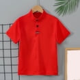 thumbnail image 2 of Asxite Toddler Shirts Solid Color Short Sleeve Stand Collar Button Casual Summer Tops 2-12Y, 2 of 7