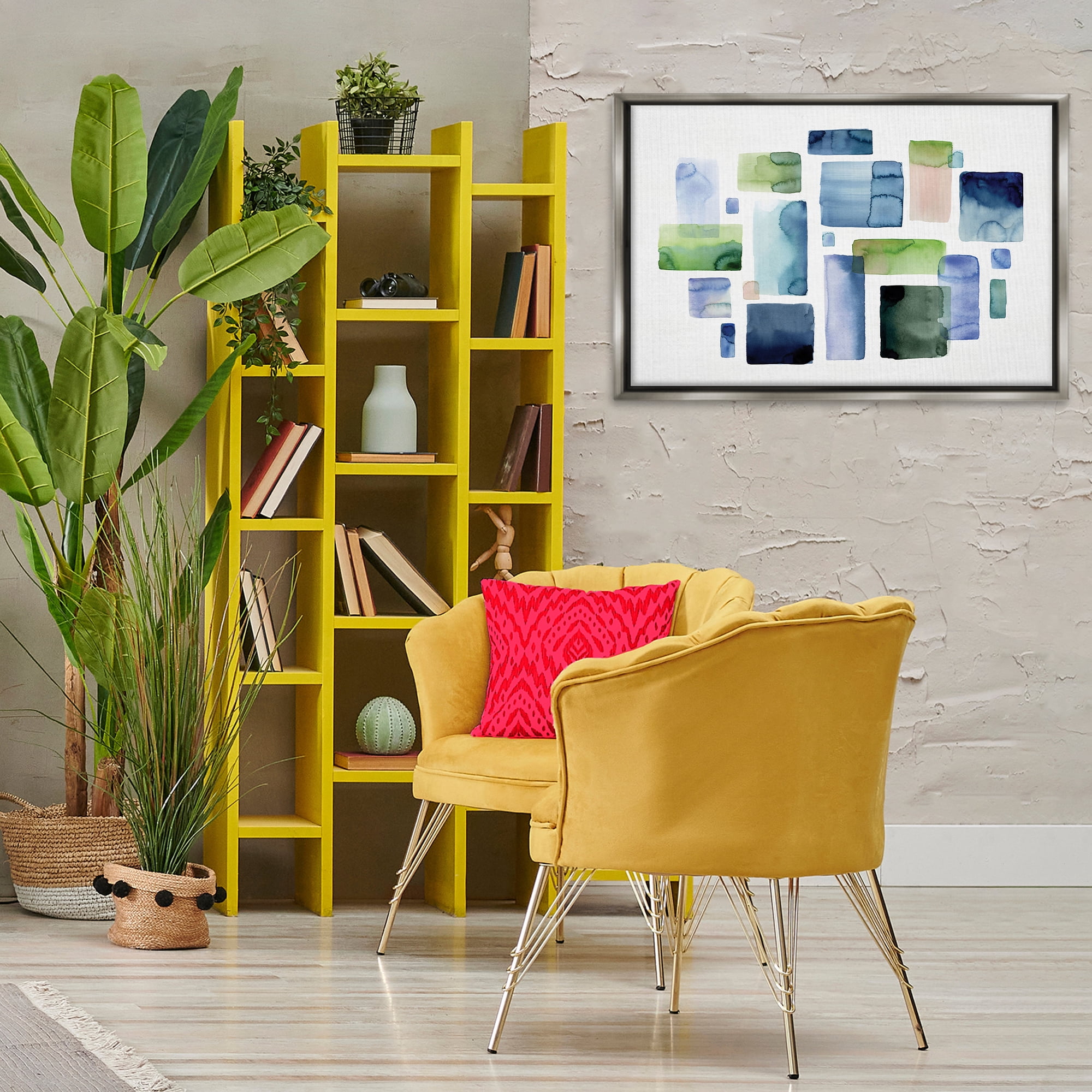 Stupell Industries Asymmetrical Watercolor Shapes Abstract Painting Gray Floater Framed Canvas Art Print Wall Art, 31 x 21