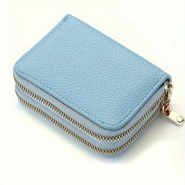 HLONK Classic Double Zipper Coin Purse Solid Color Coin Purse Clutch Credit Card Holder For Women