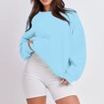 thumbnail image 6 of Womens Oversized Sweatshirt Crewneck Sweater Casual Fall 2026 Fleece Lined Stretchy Hoodies Basic Comfort Clothes Loose Maternity Workout Gym Lounge Wear Winter Airport Fashion Light Blue M, 6 of 7