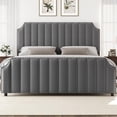 thumbnail image 7 of Velvet Upholstered Bed Frame with Headboard&Footboard,Platform Bed Frame with Nailhead Trim,Sturdy Wooden Slats, Silent&No Box Spring Needed,Easy to Assemble, 7 of 7