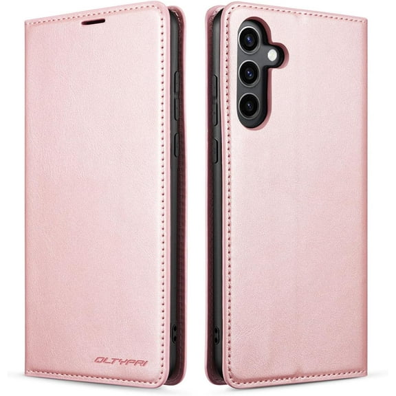 QLTYPRI Case for Samsung Galaxy A16 4G/5G, Premium PU Leather Cover TPU Bumper with Card Holder Kickstand Hidden -Rose Gold